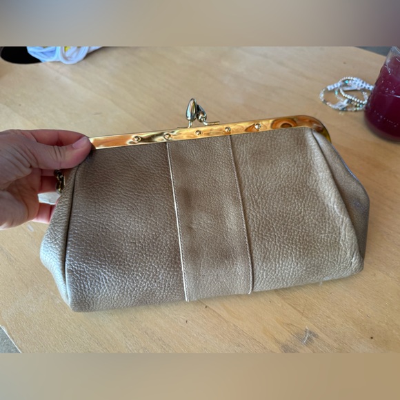 Vintage Taupe Leather Clutch / Wristlet NWT - Picture 5 of 9